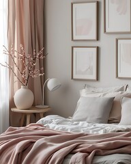Modern Luxury Home Interior Bedroom Design with Mockup Frame , Wall Poster (3d Render)