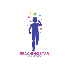 Reaching Stars Logo Design Template. Kids Dream Star Logo Vector. Emblem, Colorful, Creative Symbol, Icon