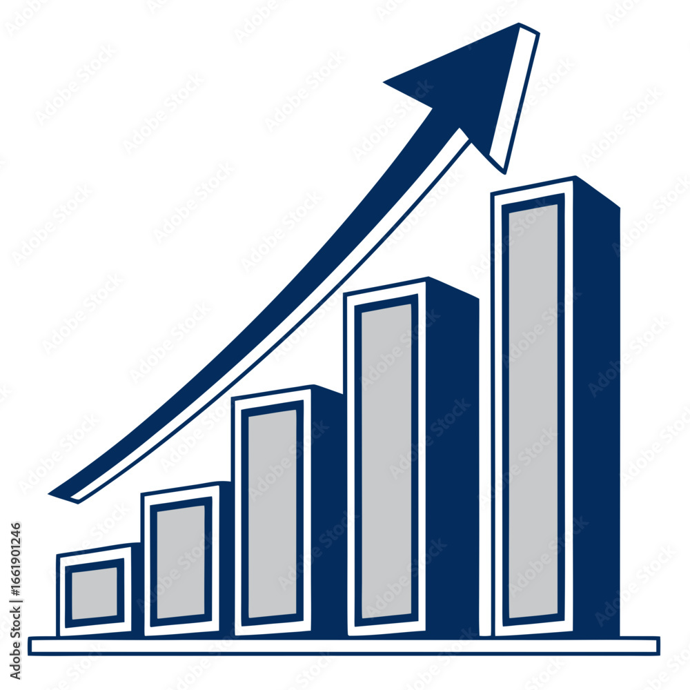 Poster vector art of bar graph with upward pointing arrow showing business growth and success, financial pe