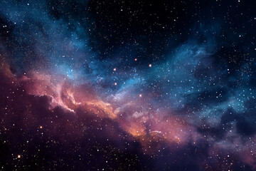 Obraz premium Deep starry night sky with colorful nebula clouds, cosmic atmosphere, minimalistic space background, high detail