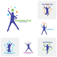 Set  of Reaching Stars Logo Design Template. Kids Dream Star Logo Vector. Emblem, Colorful, Creative Symbol, Icon