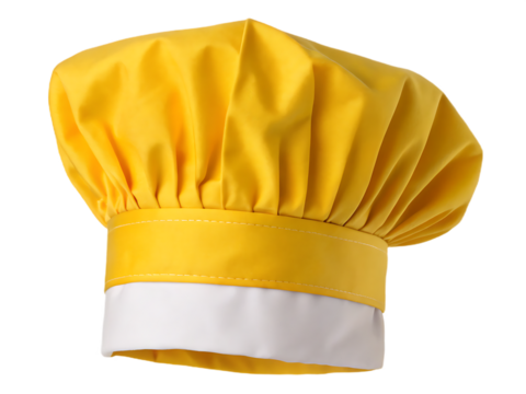 Bright Yellow Chef Hat Symbol of Culinary Expertise and Professionalism Isolated on Black Background Perfect for Food Industry Imagery
