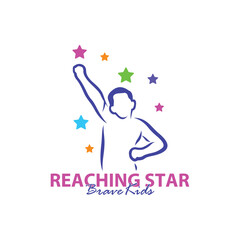 Reaching Stars Logo Design Template. Kids Dream Star Logo Vector. Emblem, Colorful, Creative Symbol, Icon
