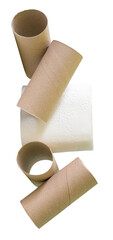 Tissue paper roll or toilet paper roll with cores or tissue paper tubes in stack isolated with clipping path in png file format