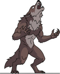 Obraz premium Muscular Werewolf Howling with Sharp Claws and Fangs.
