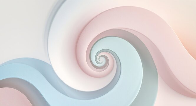 Pastel Colored Spiral, Geometric Abstract Pattern in Pink, Blue, and White Colors.