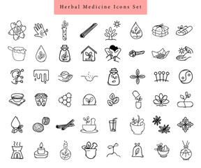 herbal medicine drugs chinese herbal medicine doodle line art icon set