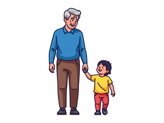 Obraz premium Generational bond: A heartwarming illustration captures a grandfather and grandson sharing a tender moment, walking together hand in hand, symbolizing the bond of family and legacy. 