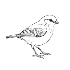 Obraz premium Vector art of elegant black and white illustration of a small bird, isolated on white background, captured in profile with delicate feather detail