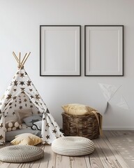 Fototapeta premium Modern Luxury Home Interior Bedroom Design with Mockup Frame , Wall Poster (3d Render)