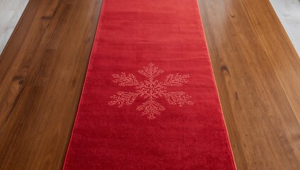 Red Snowflake Runner on Wooden Table, Festive Home Decor, Holiday Season