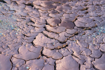 Cracked dry soil surface, natural texture symbolizing drought, climate change and arid environment.