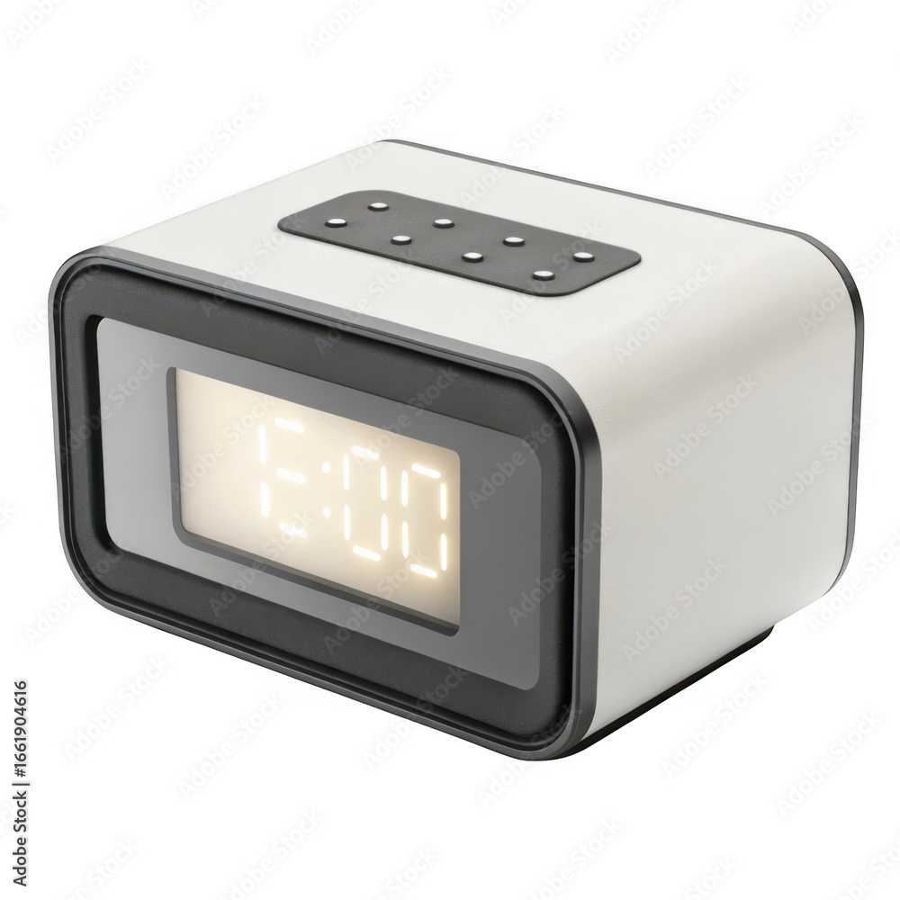 Aufkleber modern white digital alarm clock with clear display and button controls isolated on transparent back