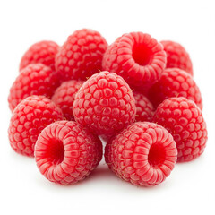 A delightful collection of plump, ruby-red raspberries, their intricate drupelets in sharp focus copy