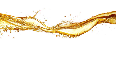 Fototapeta premium A golden liquid stream with splashes against a transparent background
