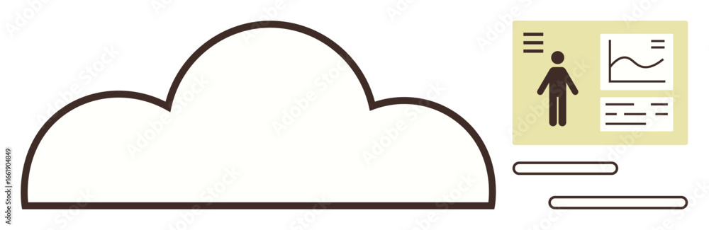 Poster cloud graphic connected to data card showing person icon, charts, and analytics. ideal for cloud com