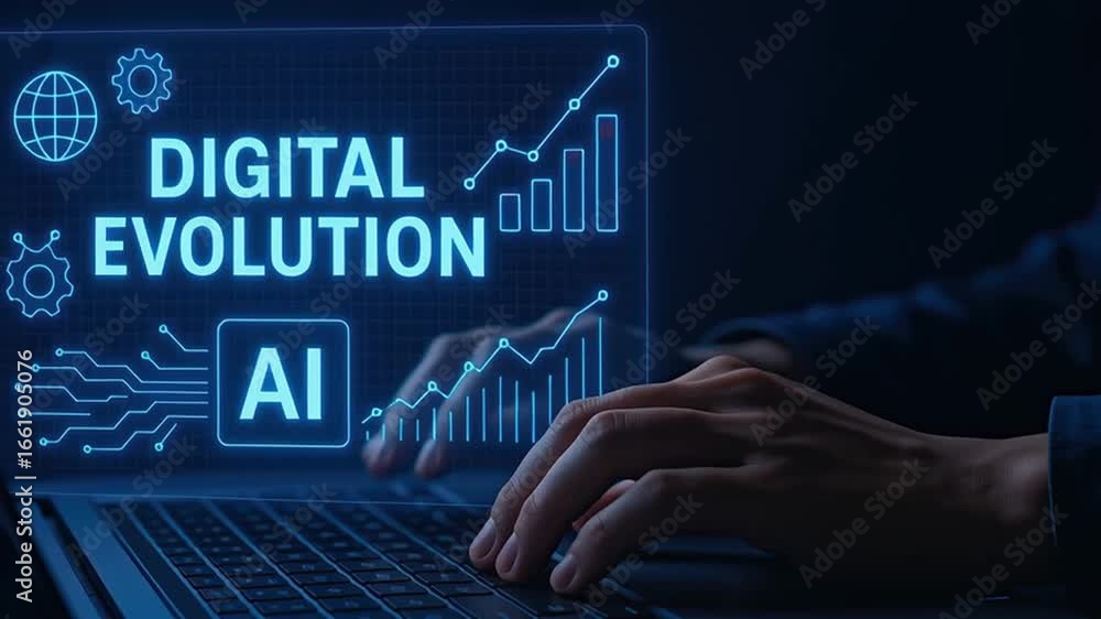 Poster digital evolution artificial intelligence ai technology innovation data network computer concept wit