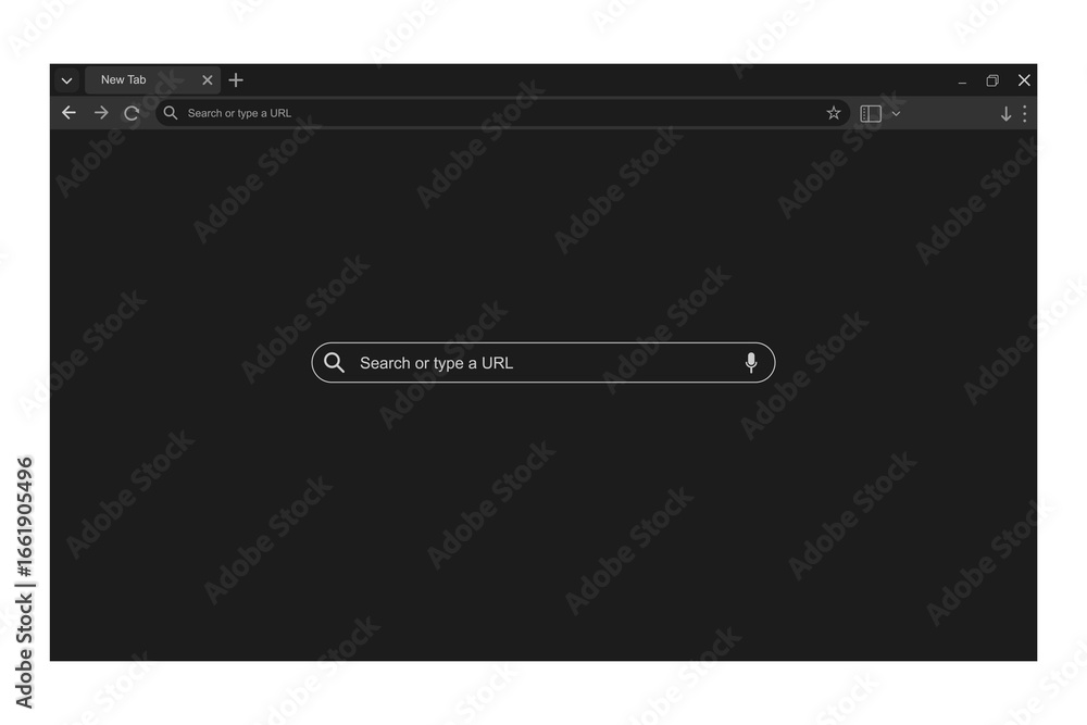 Poster browser web window template with search bar frames and buttons, website mockup for pc laptop in dark