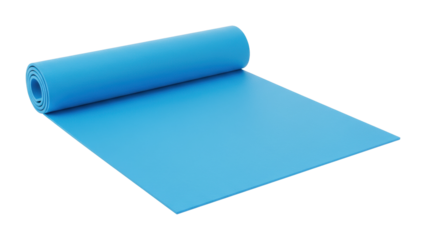 Yoga practice essentials blue exercise mat home studio product indoor fitness gear isolated PNG