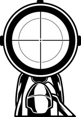 Fototapeta premium Schwarz-Weiß Illustration eines Zielfernrohrs mit Fadenkreuz, frontale Ansicht 