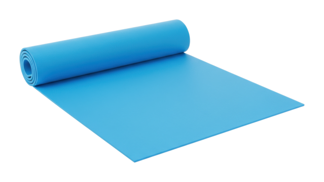 Yoga practice essentials blue exercise mat home studio product indoor fitness gear isolated PNG