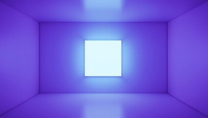 Blank Blue Illuminated Foursquare Signboard Mock up on Neon Pink And Blue Background With Shadows. 3d rendering