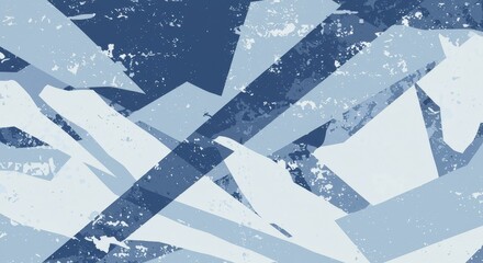 Naklejka premium Abstract grunge-style geometric background with overlapping sharp shapes in shades of blue. Distressed texture gives the impression of shattered glass or frozen ice cracks. Perfect for modern design p