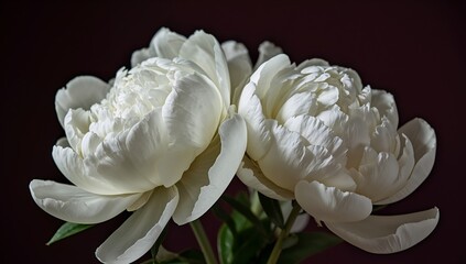 Two White Peonies Against a Dark Background Capture Elegance and Floral Beauty.