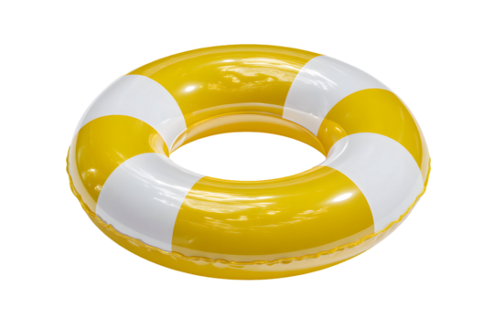 Isolated bright yellow and white life preserver on a clean transparent background