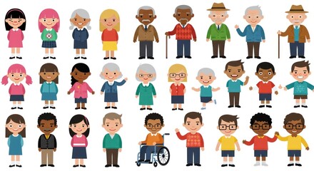 Diverse group of people. Children and adults character illustration.