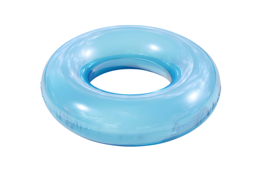 Isolated inflatable blue swim ring float for pool relaxation against transparent background