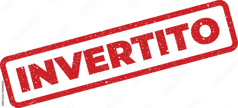 Poster distressed invertito stamp mark with red texture inside the rectangular shape on a white background