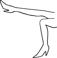 Obraz premium Female legs in shoes with one leg raised, side view, contours with curved black lines in grunge style