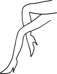 Female legs crossed in shoes, leg over leg, side view, contours with curved black lines in grunge style