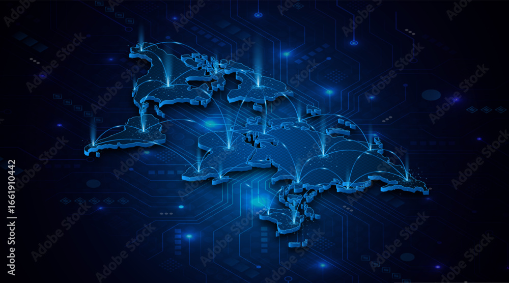 Aufkleber global connection network background. world map. internet technology concept or global communication
