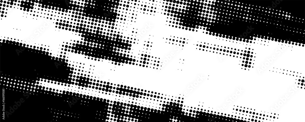 Poster flowing dots particles wave pattern halftone gradient curve shape isolated on white background. vect