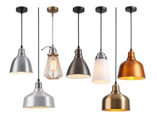 Angled Perspective of Contemporary Pendant Lamps Set, isolated on a transparent background