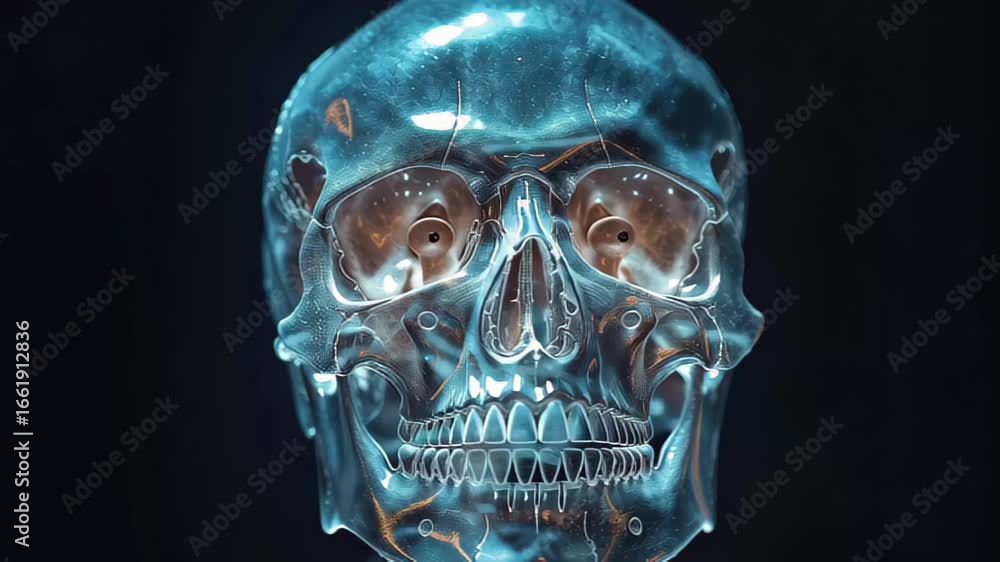 Poster transparent skull showcasing intricate details on display against a dark background