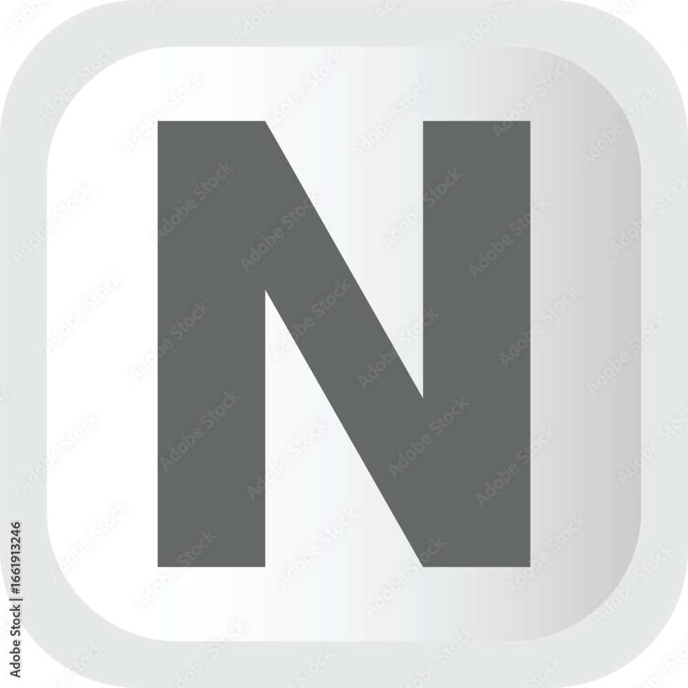 Poster gray letter n inside a rounded square shape icon for digital use and branding vector