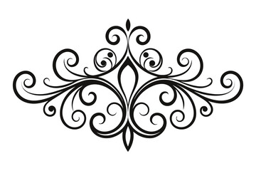 Elegant Black Flourish Design Element with Swirls and Curlicues on White Background