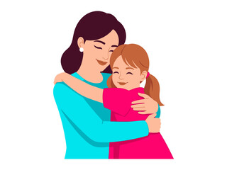 Mom's Embrace: A Tender Moment of Love and Security, capturing the serene bond between a mother and her daughter in a vibrant embrace, filled with love and joy.