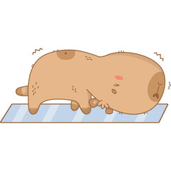 Cute capybara yoga stretching on mat. Funny animal sportsman