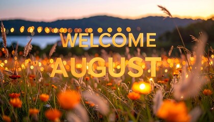 Welcoming August Over Orange Flowers Field at Sunset