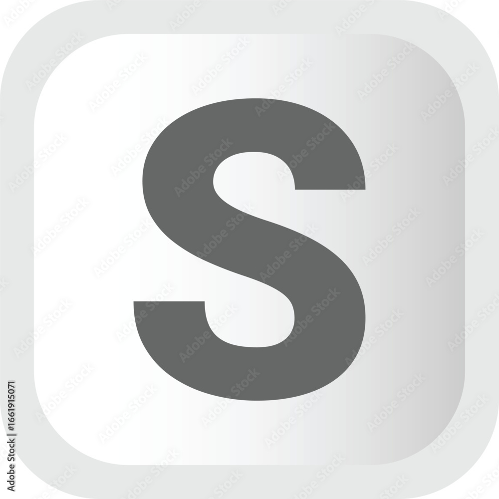 Poster bold gray letter s centered on a modern light gray square button with rounded corners vector