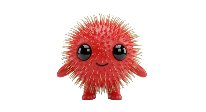 Cute, spiky, red cartoon character with large eyes.
