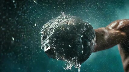Powerful Punch: Close-Up of Boxing Glove Impact with Water Splash for Sports Theme - Powered by Adobe