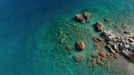 Obraz premium aerial view crystalclear waters of ocean revealing breathtaking coral reefs below