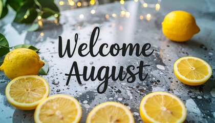 Welcoming August with Fresh Lemons on Wet Surface