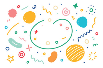 Playful Doodle Elements with Geometric Shapes, Lines, Circles, and Stars on White Background