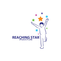 Reaching Stars Logo Design Template. Kids Dream Star Logo Vector. Emblem, Colorful, Creative Symbol, Icon